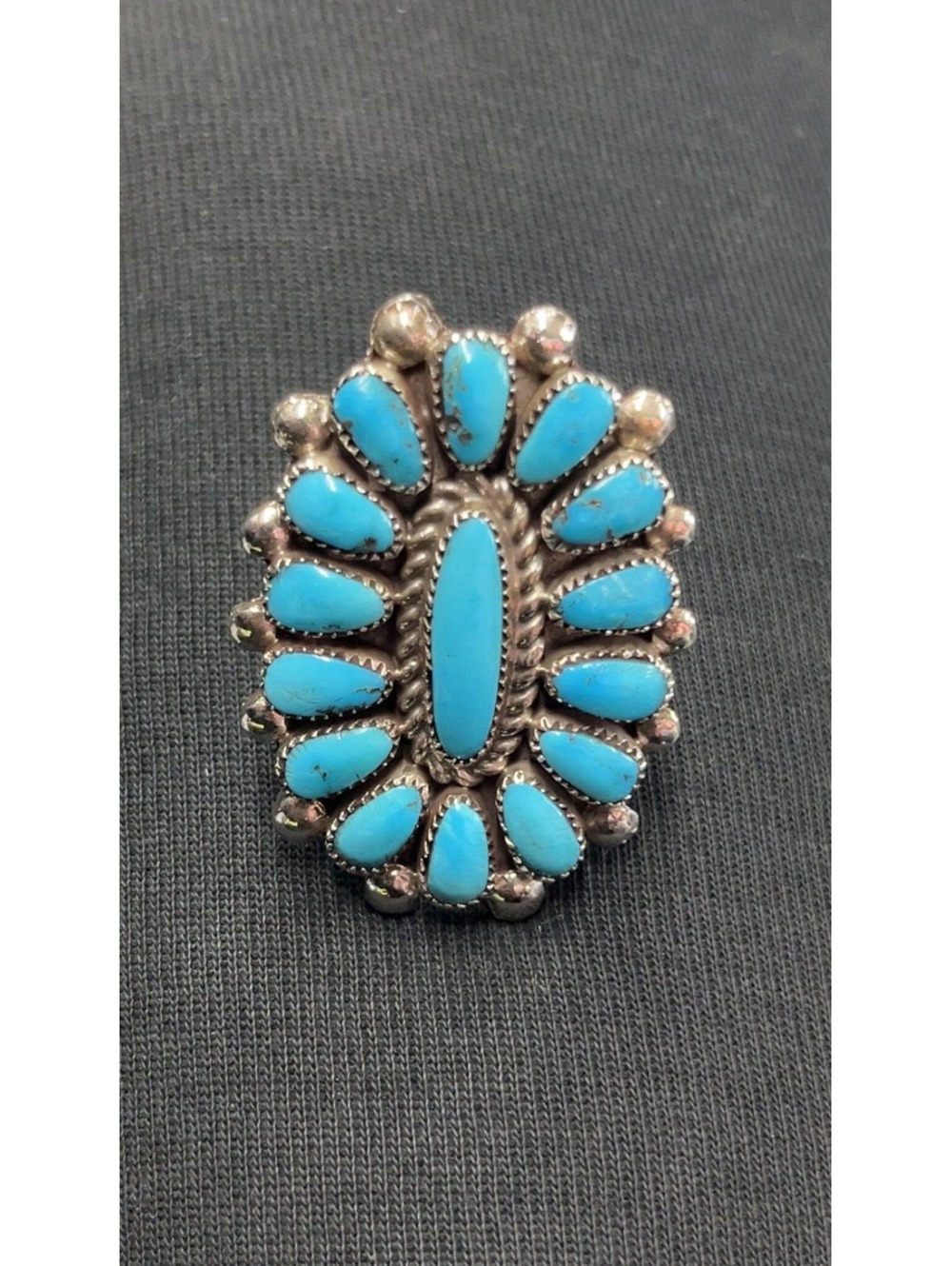 Zuni sterling silver Natural turquoise cluster traditional band ring size 8.25
